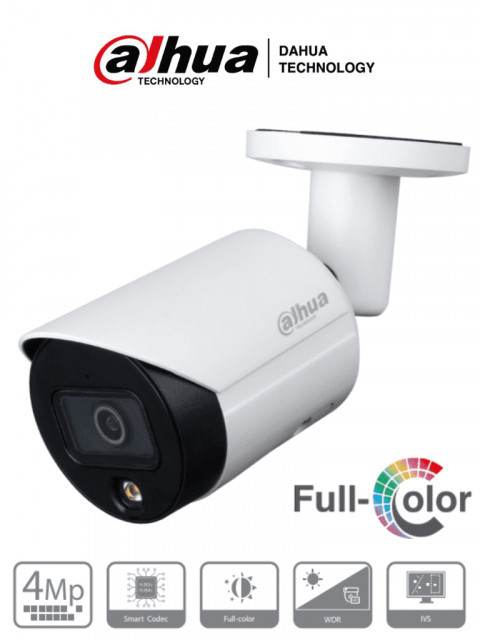 DAHUA DHT0030054 DAHUA IPC-HFW2439S-SA-LED-28 - Camara Bullet IP de 4 Megapixeles/ Full Color/ Lente de 2.8 mm/ Microfono Integrado/ 96 Grados de Apertura/ H.265/ Luz para 30 Mts/ Metalica/ WDR Real d