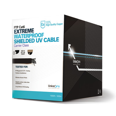 LINKEDPRO BY EPCOM PRO-CAT-6-EXT-LITE Bobina de cable 305 Metros Cat6 CALIBRE 23 Climas EXTREMOS Color negro sin blindar para intemperie.
