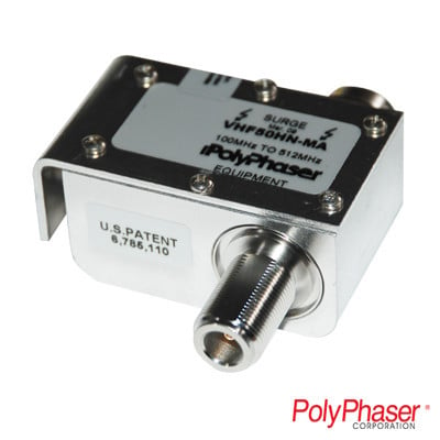 POLYPHASER VHF50HN-MA Protector Coaxial RD de Banda Ancha para Combinadores de 100 a 512 MHz Con Conector N Macho a la Antena.