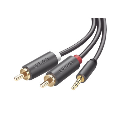 UGREEN 10512 Cable Adaptador de 3.5mm Macho a 2 RCA Macho / 3 Metros / Color Gris / Blindaje Multiple / ABS / Alta Calidad