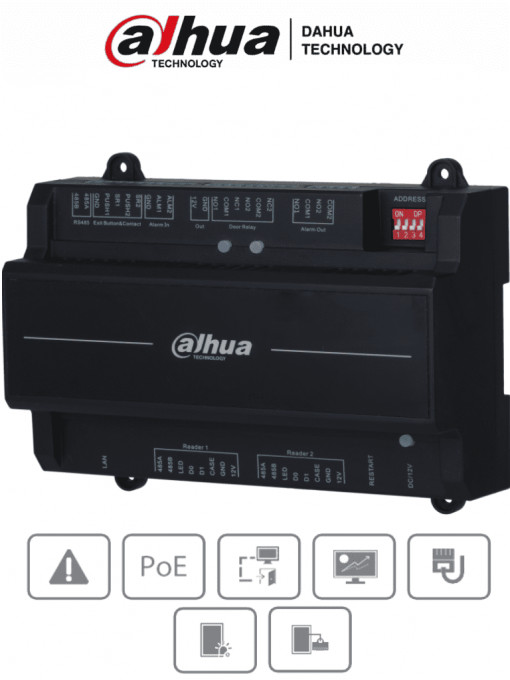DAHUA DHI-ASC2202B(T) DAHUA DHI-ASC2202B(T) - Panel de Control de Acceso para 2 Puertas 2 Lectoras/ Compatible con Torniquetes Dahua/ TCP/IP/ Comunicacion RS-458 y Wiegand/ 100 000 Usuarios y 500 000