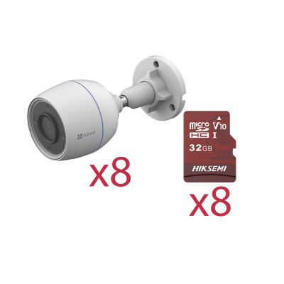 EZVIZ CS-H3C/KM8 Kit de Camaras WiFi Incluye 8 Piezas CS-H3C y 8 Piezas HS-TF-E1/32G / Deteccion de Movimiento