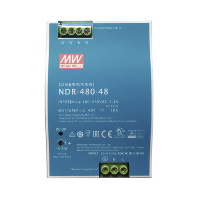 MEANWELL NDR-480-48 Fuente de Poder Industrial de 480W salida 48 Vcc para montaje en riel Din