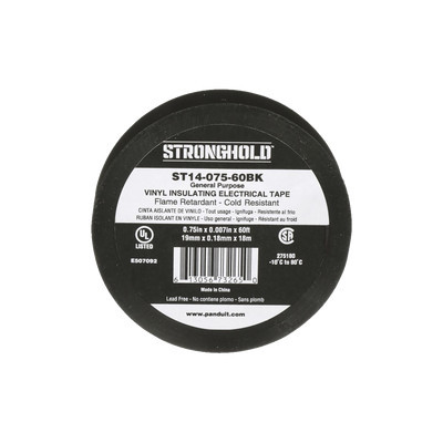 PANDUIT ST14-075-60BK Cinta Electrica STRONGHOLD para Aislar de PVC Uso General Grosor de 0.18mm (7 mil) Ancho de 19mm y 18m de Largo Color Negro