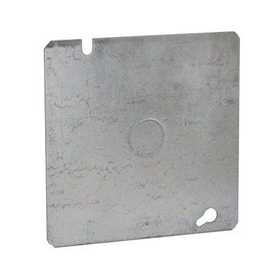 RACO HUB-833 Tapa Cuadrada Plana de Acero Galvanizado con Entrada de 1/2" para Caja de 4 11/16".