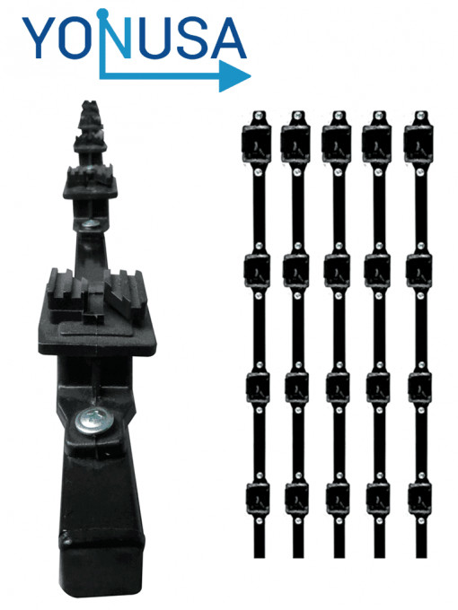 YONUSA YON1260001 YONUSA K156L - Kit de 5 postes de perfil 3/4 en color negro de 1.2 mts de largo con 6 aisladores de paso para 6 lineas con 15 cm de separacion/ Listo para instalacion en campo