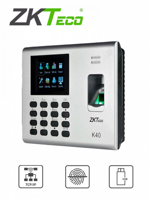 ZKTECO K40 ZKTECO K40 - Control de Acceso y Asistencia Simple / 1000 Huellas / TCPIP / Descarga de USB en Hoja de Calculo / 2 Horas de Respaldo