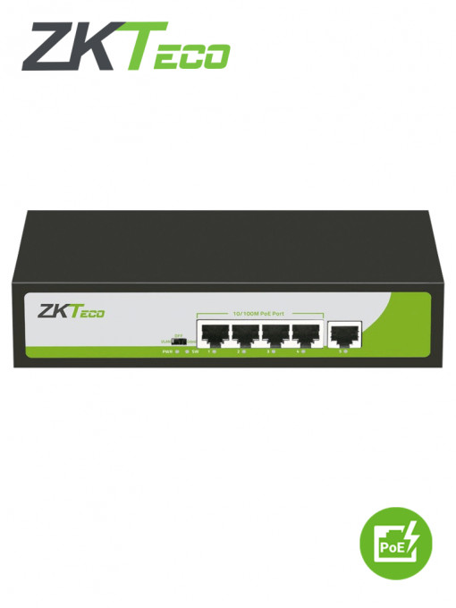 ZKTECO PE041-55-C ZKTECO PE04155C - Switch de 4 Puertos Fast Ethernet / 4 Puertos PoE 10/100 / 1 Puerto RJ45 10/100 / Soporta hasta 250mts sobre UTP CAT 6 / Proteccion Contra Descargas /NO Administra