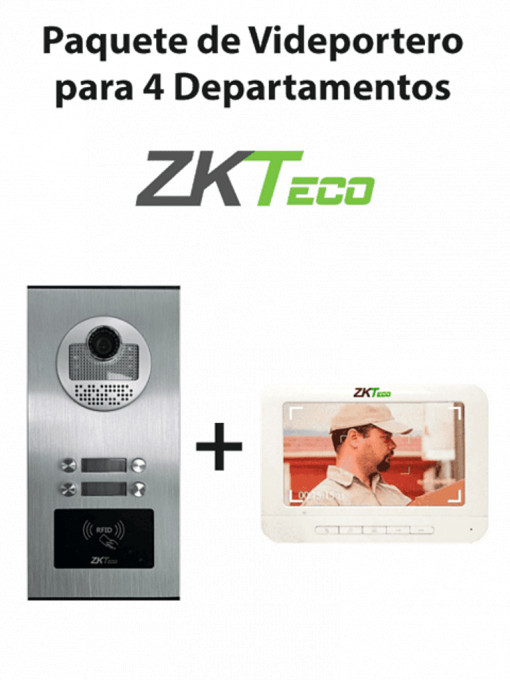 ZKTECO ZKT2170002 ZKTeco VE04A01PAQ7P - Paquete de Videportero para 4 Departamentos VE04A01 con 1 Monitor VDPIB3 de 7 pulgadas