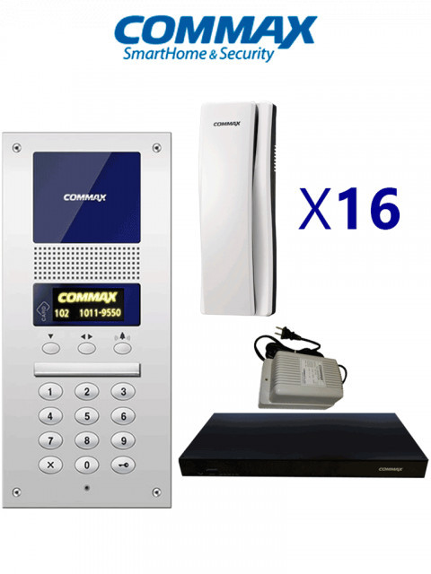 COMMAX cmx2420005 COMMAX AUDIOGATE16PAK - Paquete de Audioportero departamental sistema Audiogate con apertura de puerta incluye frente de calle DR2AG 16 auriculares distribuidor de 16 posiciones