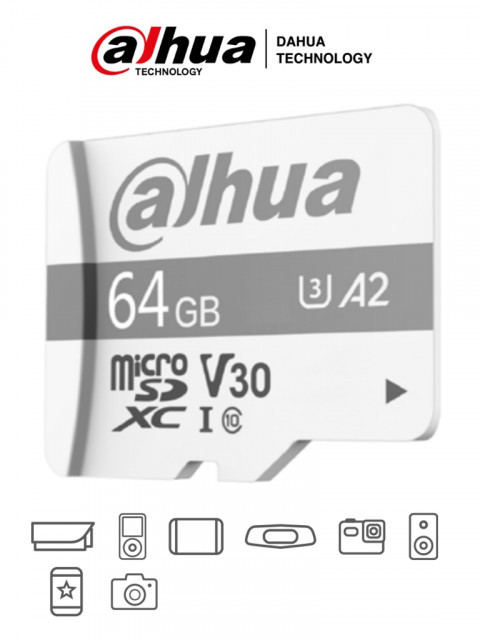 DAHUA DHT1510002 DAHUA TF-P100/64 GB - Dahua Memoria Micro SD de 64 GB UHS-I/ C10/U3/V30/A2/ Velocidad de Lectura 100 MB/s/ Velocidad de Escritura de 38 MB/s/ Especializada para Videovigilancia/