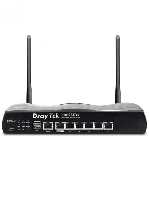DRAYTEK VIGOR2927AC DRAYTEK VIGOR2927AC- Ruteador Inalambrico Multi WAN/ 1 Puertos WAN GE RJ45/ 1 Puerto intercambiable LAN & WAN/ 5 Puertos LAN GE/ 50 VPN/ 2 Puertos USB/ WiFi AC Hasta 1733 Mbps