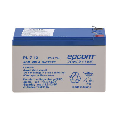 EPCOM POWERLINE PL-7-12 Bateria de respaldo / 12 V 7 Ah / UL / Tecnologia AGM-VRLA / Para uso en equipo electronico Alarmas de intrusion / Incendio/ Control de acceso / Video Vigilancia / Terminales F