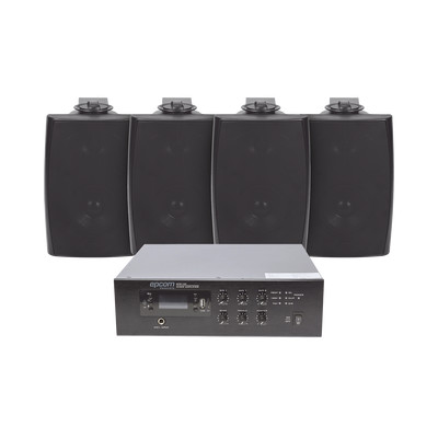 EPCOM PROAUDIO SFB120/4WS KIT de Amplificador de 120W para Escritorio 4 Altavoces de Pared color Negro 2.5W - 20W Sistema 70/100V