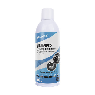SILIMEX SILIMPO Espuma limpiadora para todo tipo de superficies plasticas y metalicas de sistemas de video audio telefonia y equipo de computo contiene protectores de rayos UV 454 ml