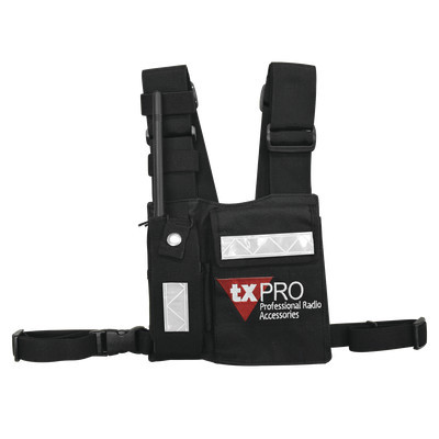 TX PRO CPP-TXP Pechera Universal con soporte para radio sosten de boligrafo y seguridad para la bolsa con cinta adherente. Logo TX-PRO.