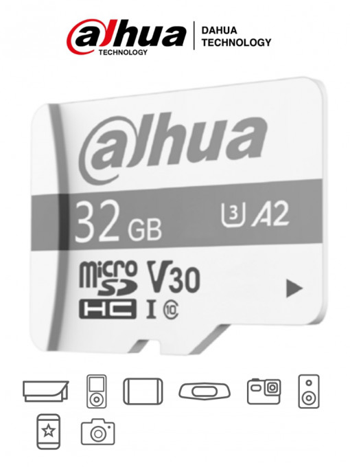 DAHUA DHI-TF-P100/32GB DAHUA TF-P100/32 GB - Dahua Memoria Micro SD de 32 GB UHS-I/ C10/U3/V30/A2/ Velocidad de Lectura 100 MB/s/ Velocidad de Escritura de 38 MB/s/ Especializada para Videovigilancia/