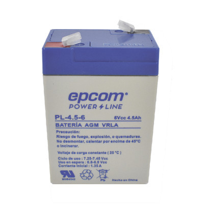 EPCOM POWERLINE PL-4.56 Bateria de respaldo para equipo electronico / UL / 6V 4.5 Ah / Tecnologia AGM-VRL / Uso en: Alarmas de intrusion / Incendio / Control de acceso / CCTV / Terminales tipo T1 / T