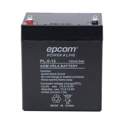 EPCOM POWERLINE PL512 Bateria de Respaldo para equipo electronico / UL / 12V 5 Ah / Tecnologia AGM-VRLA / Uso en: Alarmas de intrusion / Incendio / Control de acceso / CCTV / Terminals tipo F1.