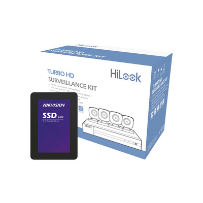 HiLook by HIKVISION HL24LQKITS-M(B)/1TB KIT TurboHD 1080p SSD de 1 TB (1024 GB) / DVR 4 canales / 4 Camaras Bala de Metal / Fuente de Poder / Accesorios de Instalacion