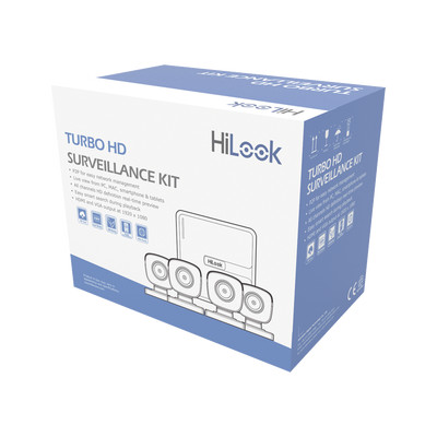 HiLook by HIKVISION KIT7204BM(C) Kit TurboHD 720p / DVR 4 canales / 4 Camaras Bala de Metal / 4 Cables 18 Mts / H.265 / 1 Fuente de Poder Profesional / Accesorios de Instalacion