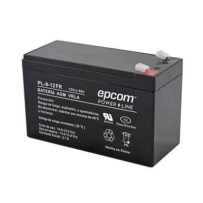 EPCOM POWERLINE PL-9-12FR Bateria de Respaldo para equipo electronico / UL / 12V 9 Ah / Tecnologia AGM-VRLA / Retardante a la flama / Uso en : Alarma de intrusion / Incendio / Control de acceso / Vid