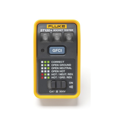 FLUKE ST120 Probador de Tomacorriente Electrico Estandar o GFCI con Senal Acustica Con LEDs de Alto Brillo y Grafico Incluido Para Verificar Rapida y Facilmente el Cableado