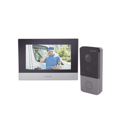 HIKVISION DS-KIS603-P Kit de Videoportero IP Poe Estandar con llamada a App de Smartphone (HikConnect) / Apertura con tarjeta MIFARE / Frente de calle IP65 / Soporta 1 Departamento