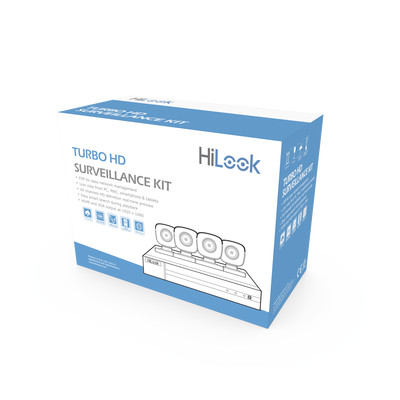 HiLook by HIKVISION HL24LQKITS-M(B) KIT TurboHD 1080p / DVR 4 canales / 4 Camaras Bala de Metal / H.265 / 1 Fuente de Poder Profesional / Accesorios de Instalacion