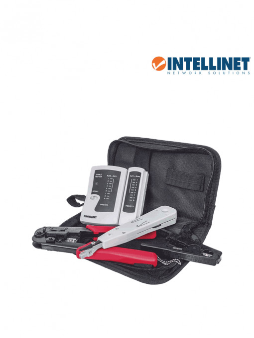 INTELLINET 780070 INTELLINET 780070 Kit de herramientas para red con 4 piezas compuesto por Probador de cable UTP Ponchadora Pinza Crimpadora y Pelador de cable