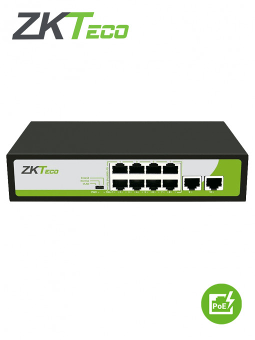 ZKTECO PE082-120-C ZKTECO PE082120C- Switch de 8 Puertos Fast Ethernet/ 8 Puertos PoE 10/100 / 2 Puertos 10/100 / Soporta hasta 250mts sobre UTP CAT 6 / Proteccion Contra Descargas / NO Administrabl