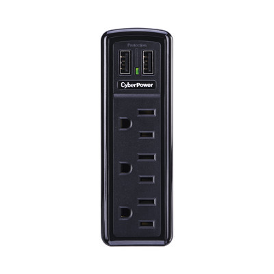 CYBERPOWER CSP300WU Multicontacto con Supresor de Picos de Pared Voltaje de Entrada 125 Vca NEMA 5-15P Con 3 Salidas NEMA 5-15R 2 Puertos de Carga USB 918 Joules
