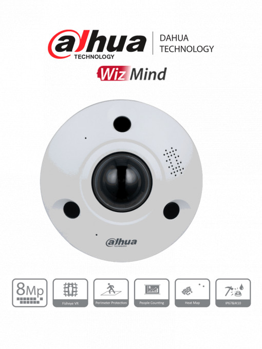 DAHUA DH-IPC-EBW8842-AS DAHUA DH-IPC-EBW8842-AS - Camara IP Fisheye de 8 MP/ 360 Grados/ SMART H.264 /H.265/ IR de 10 Metros/ Antivandalica/ E&S de Alarma/Ranura para Micro SD/Microfono y altavoz inc