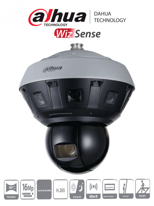 DAHUA DHT0060033 DAHUA DH-PSDW81642M-A360-D440 - Camara IP Panoramica Multisensor 8x2MP PTZ 40x de ZOOM/ PTZ de 4 Megapixeles/ WizMind/ IR 400 Mts/ Smart Tracking/ H.265/ Starlight/ IP66/ 2&2 E&S de A