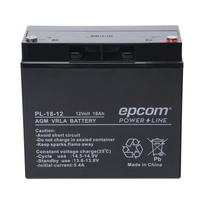 EPCOM POWERLINE PL-18-12 Bateria de respaldo / 12 V 18 Ah / UL / Tecnologia AGM-VRLA / Para uso en equipo electronico Alarmas de intrusion / Incendio/ Control de acceso / Video Vigilancia / Terminales