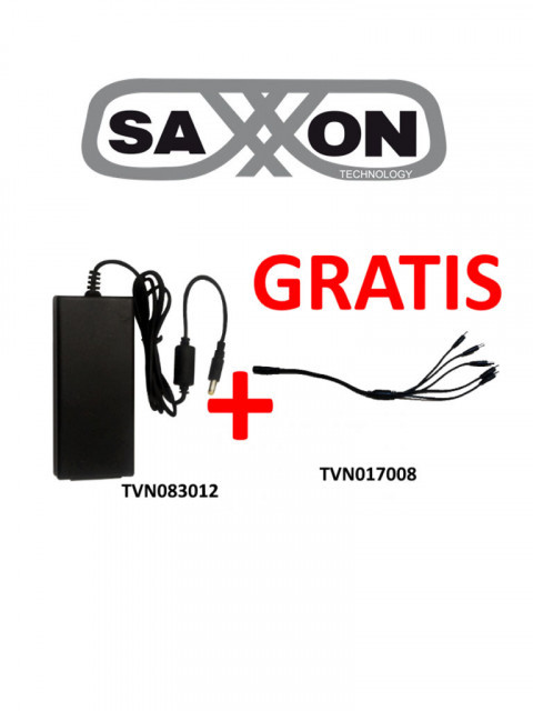 SAXXON TVN083037 SAXXON uFP12VDC41APAQ - Fuente de poder regulada gratis divisor de energia de 5 conectores macho / 12V DC / 4.1 A MP / Color negro