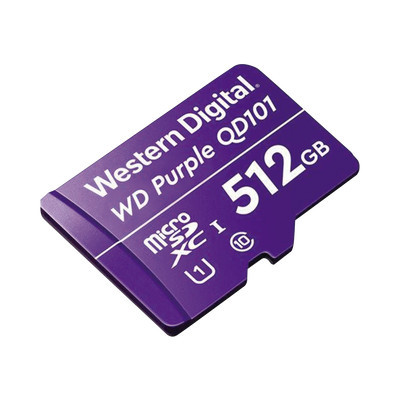 Western Digital (WD) WD512MSD Memoria microSD de 512 GB PURPLE Especializada Para Videovigilancia 10 VECES MAYOR DURACION 3 ANOS DE GARANTIA