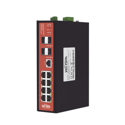WI-TEK WI-PMS312GF-I Switch Industrial 8 puertos / Administrable PoE / Puerto 1-2 PoE 24V/48V / Puertos 3-8 puertos 802.3 af/at/bt / Presupuesto max 240 W