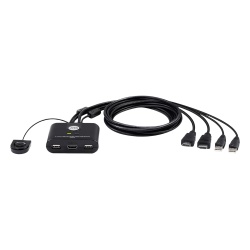 ATEN CS22HF Switch KVM | USB FHD HDMI | de 2 puertos en formato cable | 1920x1080 @ 60Hz (FHD)| HDCP 1.4 | Conecta y controla 2 equipos con un solo monitor teclado y mouse