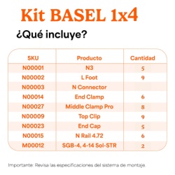 BASEL KITBASEL1X4 Kit de Montaje Solar / Arreglo 1x4 / Inclinación 10° / Módulo 645 W / Viento 170 km/h / Losa Plana - Img 3