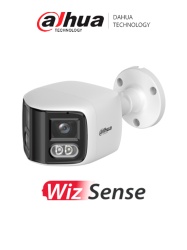DAHUA DH-IPC-PFW2849S-A180-S-PV Cámara IP Bullet WizSense 2x4MP con visión de 180°, MultiVision, LED IR 25m y luz cálida 20m. Disuasión activa con micrófono dual y altavoz integrado, EPTZ, SMD 4.0, PoE, IP67, y ranura MicroSD/