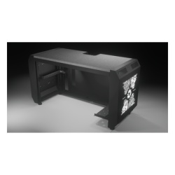EPCOM INDUSTRIAL EMS03 Consola Profesional para Monitoreo o Computo | Ranura para Base de Monitores | Microperforaciones | Luces LED Decorativas | Tomacorriente HTCM1U10C | Tapas Organizadoras de Cabl