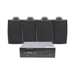 EPCOM PROAUDIO SFB120/4WS KIT de Amplificador de 120W para Escritorio | 4 Altavoces de Pared color Negro 2.5W - 20W | Sistema 70/100V