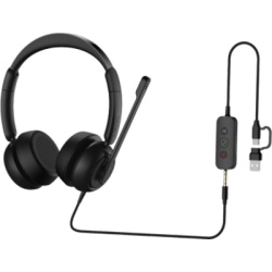 FANVIL DH312UMS Diadema / Auricular con Cable / USB-C USB-A 3.5mm / Micrófono AI ENC / Driver 40mm / EQ Dinámico / Protección Auditiva EN50332