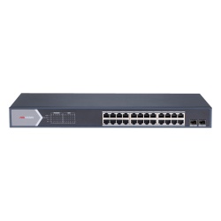 HIKVISION DS-3E1526P-SI Switch PoE+ Administrable / 24 Puertos Gigabit / 2 Puertos SFP / PoE Extendido 250 m (820.2 ft) / 370 W / 56 Gbps
