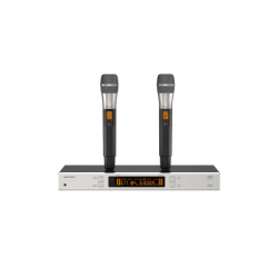 HIKVISION DS-QAPMKHC2-2U Sistema de Micrófono Inalámbrico UHF / 2 Canales / 2 Micrófonos de Mano / Frecuencia 821-942 MHz / Alcance 100 m (328 ft) / True Diversity / Sincronización Infrarroja / Salida XLR Balanceada y 6.35 mm