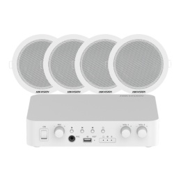 HIKVISION DSQAEKIT0206/ST Sistema de Audio Ambiental / Amplificador 80W / 2 Zonas 40W / 4 Altavoces de Plafón / Bluetooth / USB / RCA / Micrófono / Spotify / 100V