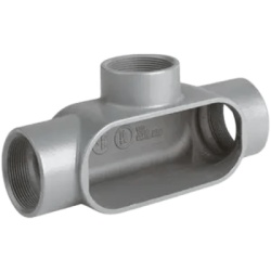 HUBBELL KILLARK HUB-T47-SA Caja Condulet Tipo T de 1-1/4" / Aluminio libre de Cobre/ NEMA 3 / Color Gris.