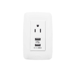 JWJ JTL-C7370 Contacto Sencillo de 15 A/ 127 V CA y 2 Conectores USB de 5 V CD 2A / Color Blanco.