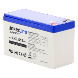 LINKEDPRO BY EPCOM LK9.512 Bateria de respaldo 12 V | 9.5 Ah | AGM | Especial para Seguridad Electronica | UPS | Sistemas de Emergencia | Vida util 5 anos | Terminales F1 + Adaptador F2